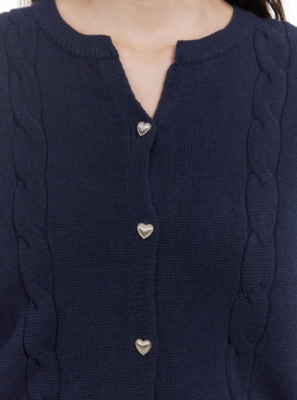 Heart Button Cable Knit Cardigan IF505