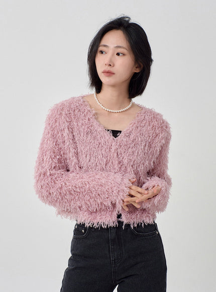 Faux Fur Button Cardigan OD26