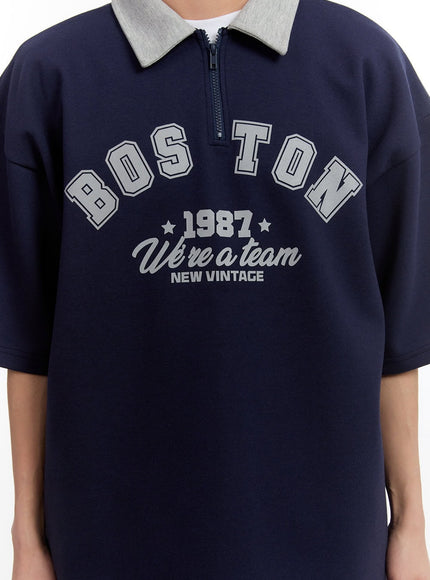 Men's Oversized Half-Zip Collared Sweatshirt IA504