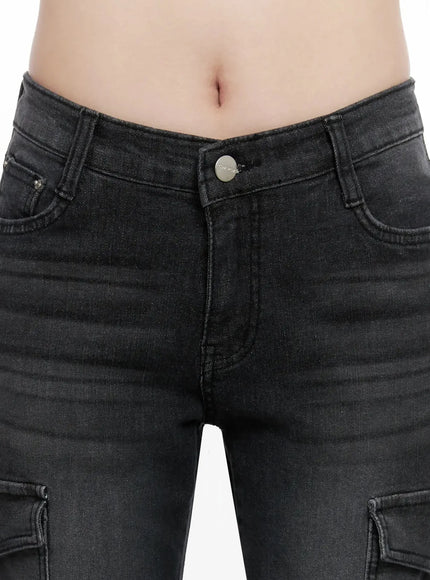 seowon-black-cargo-low-rise-bootcut-jeans-in514