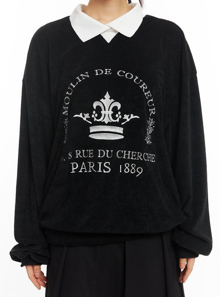 Embroidered Graphic Oversize Collared Sweatshirt CF518