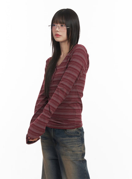 Striped Buttoned Slim-Fit Hoodie CF519