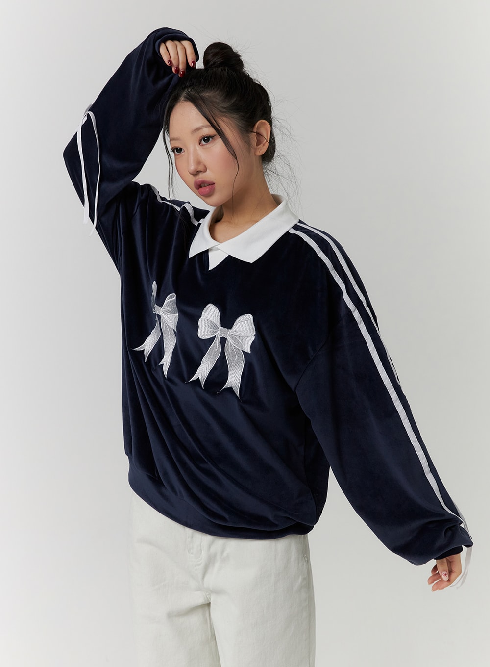 terry-collar-double-ribbon-sweatshirt-cd319