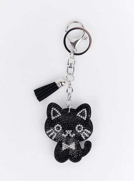 black-and-white-rhinestone-ribbon-character-keychain-ia524 / Black
