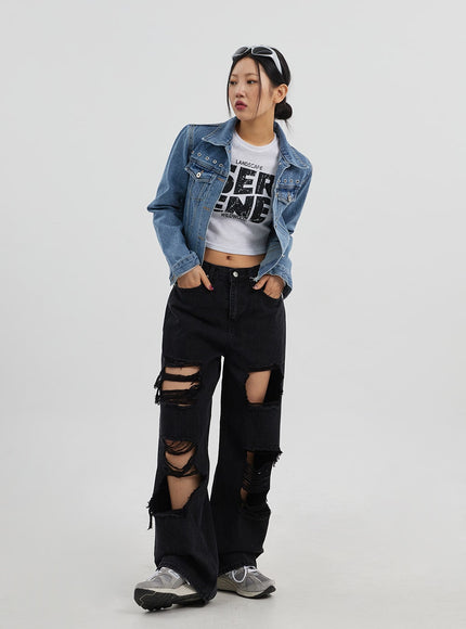 Ripped Wide Leg Jeans CJ319