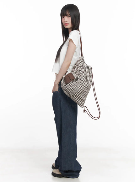 plaid-print-adjustable-drawstring-bag-cu518