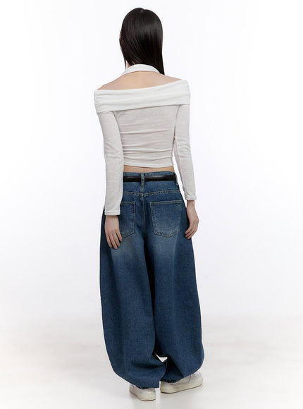 Off-Shoulder Crop Top with Halter Strap CF512