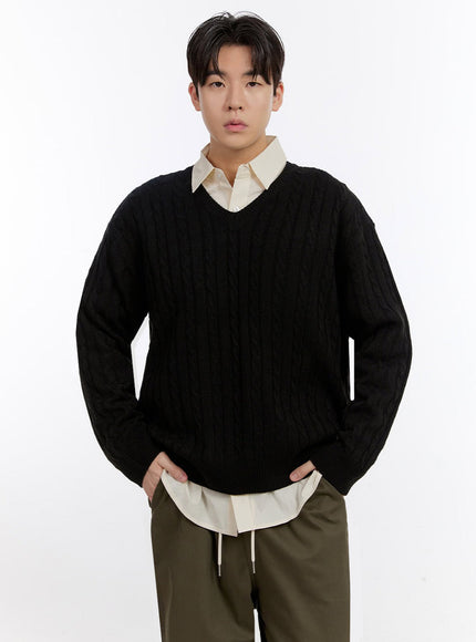 Men's Cable-Knit V-Neck Sweater IF528