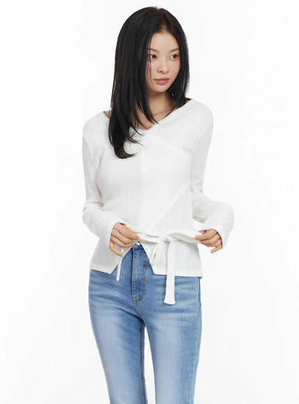 chic-v-neck-ribbed-knit-top-set-im524