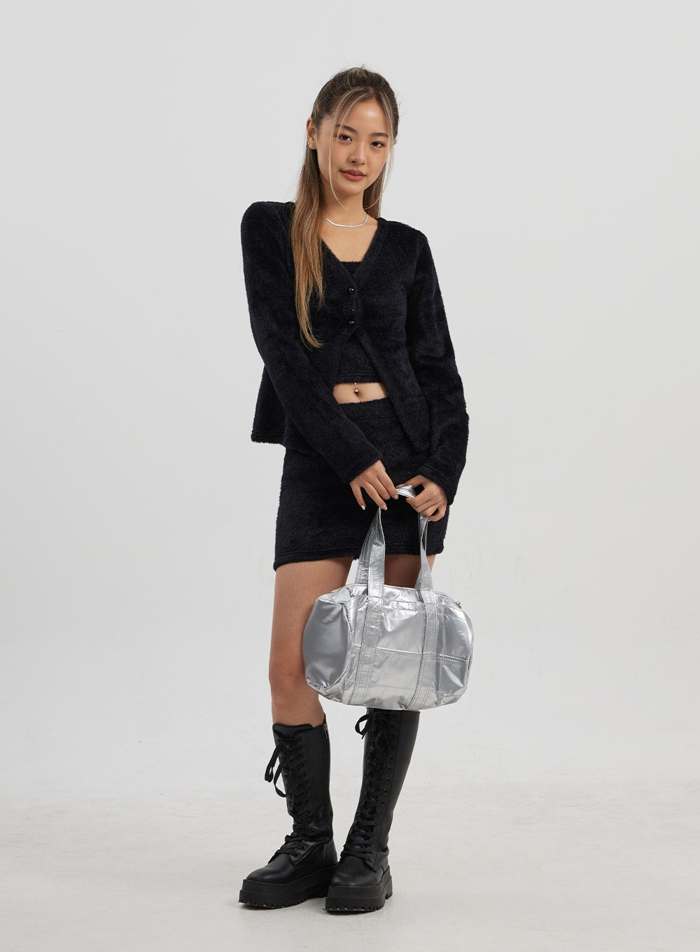 Teddy Cardigan Tube Top And Mini Skirt Set CJ325