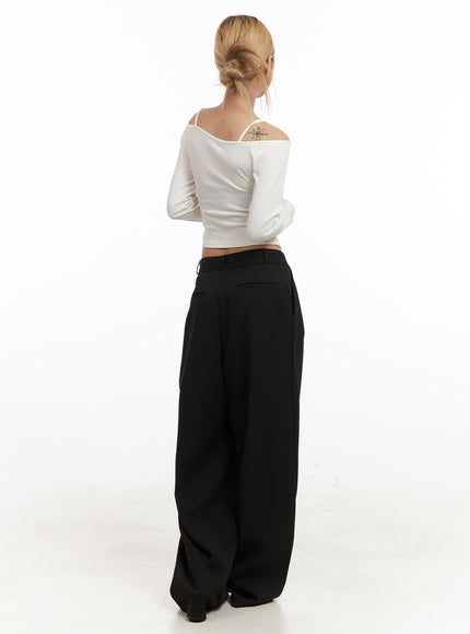 Pintuck Wide-Fit Slacks CJ508