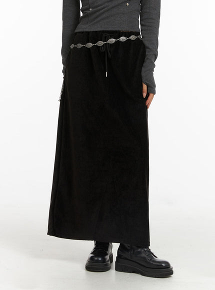 drawstring-waist-maxi-skirt-cj417 / Black