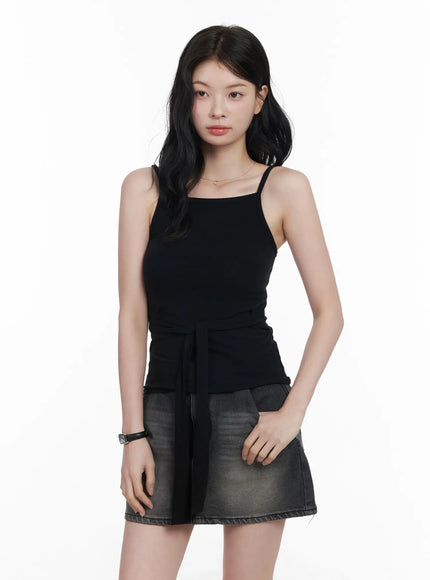 tie-waist-sleeveless-top-ca510 / Black