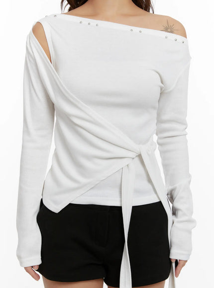 studded-off-shoulder-wrap-tie-long-sleeve-top-cd515