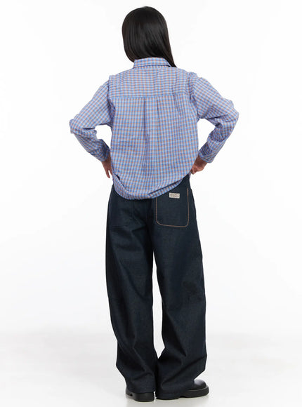 Casual Plaid Button-Up Blouse CM513