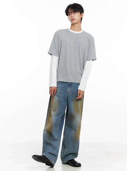 Men's Layered Semi-Crop T-Shirt IO516