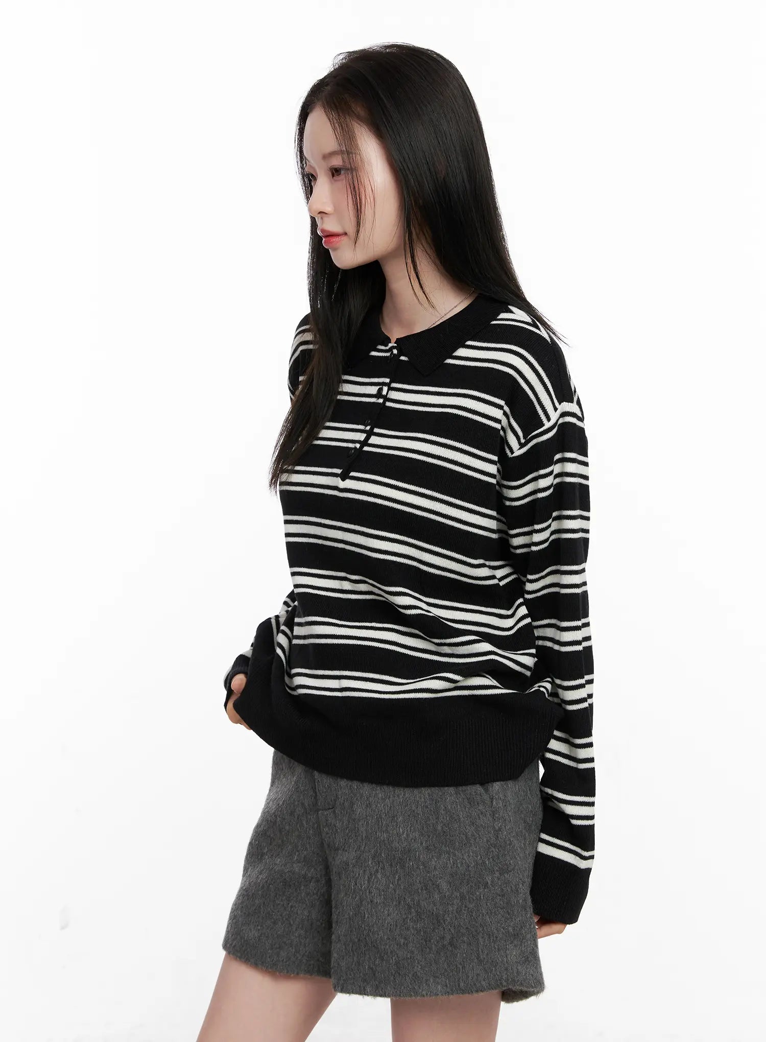 Striped Henley Neck Knit CN504