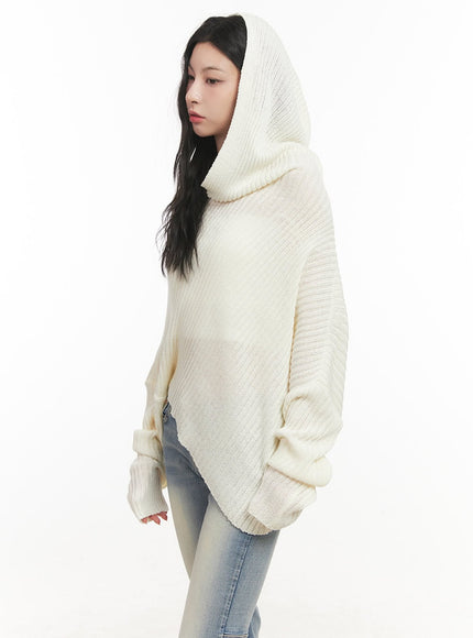 Ribbed Off-Shoulder Hooded Sweater CF513