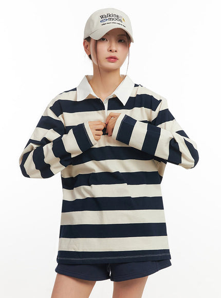 Stripe Long Sleeve Polo Shirt IM514