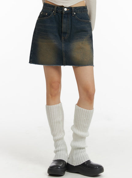 washed-denim-mini-skirt-cj416 / Dark blue
