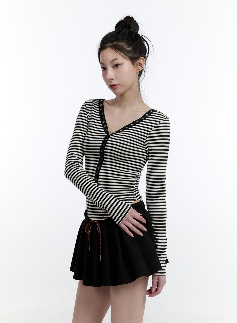 Striped Slim-Fit Buttoned Top CJ522