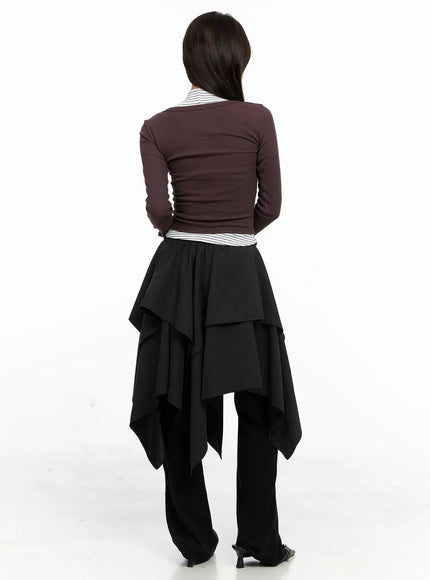 Asymmetric Suede Ruffle Midi Skirt CO521