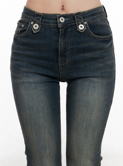 Hazel Button Washed Flared Jeans CN514