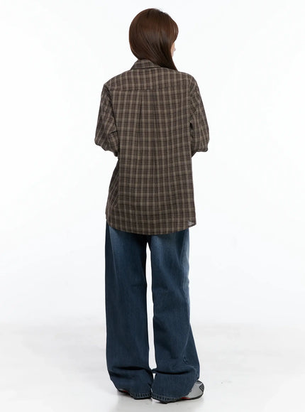 Oversized Plaid Button-Up Shirt CS501