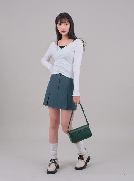 Cropped Long Sleeve Top with Front Shirring C2701