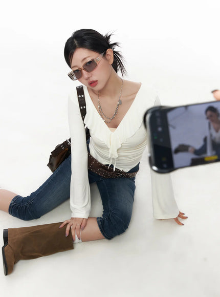 ruffle-shirred-v-neck-long-sleeve-top-cj530