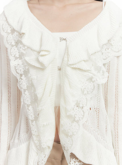 Frill Lace V-Neck Knit Cardigan CF513