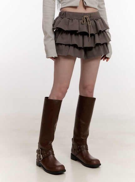 Double Buckle Knee-High Boots CJ531