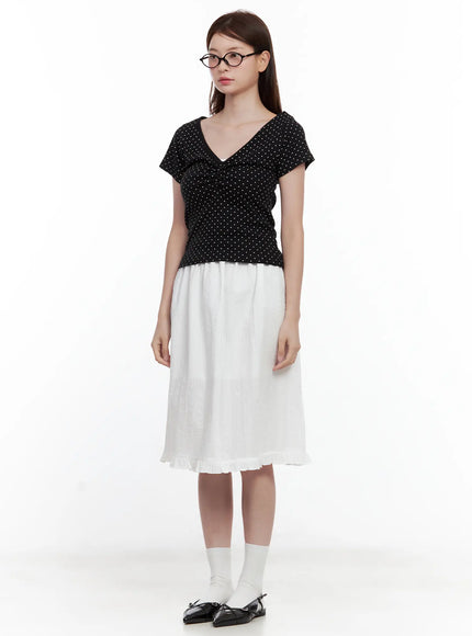 polka-dot-shirred-v-neck-top