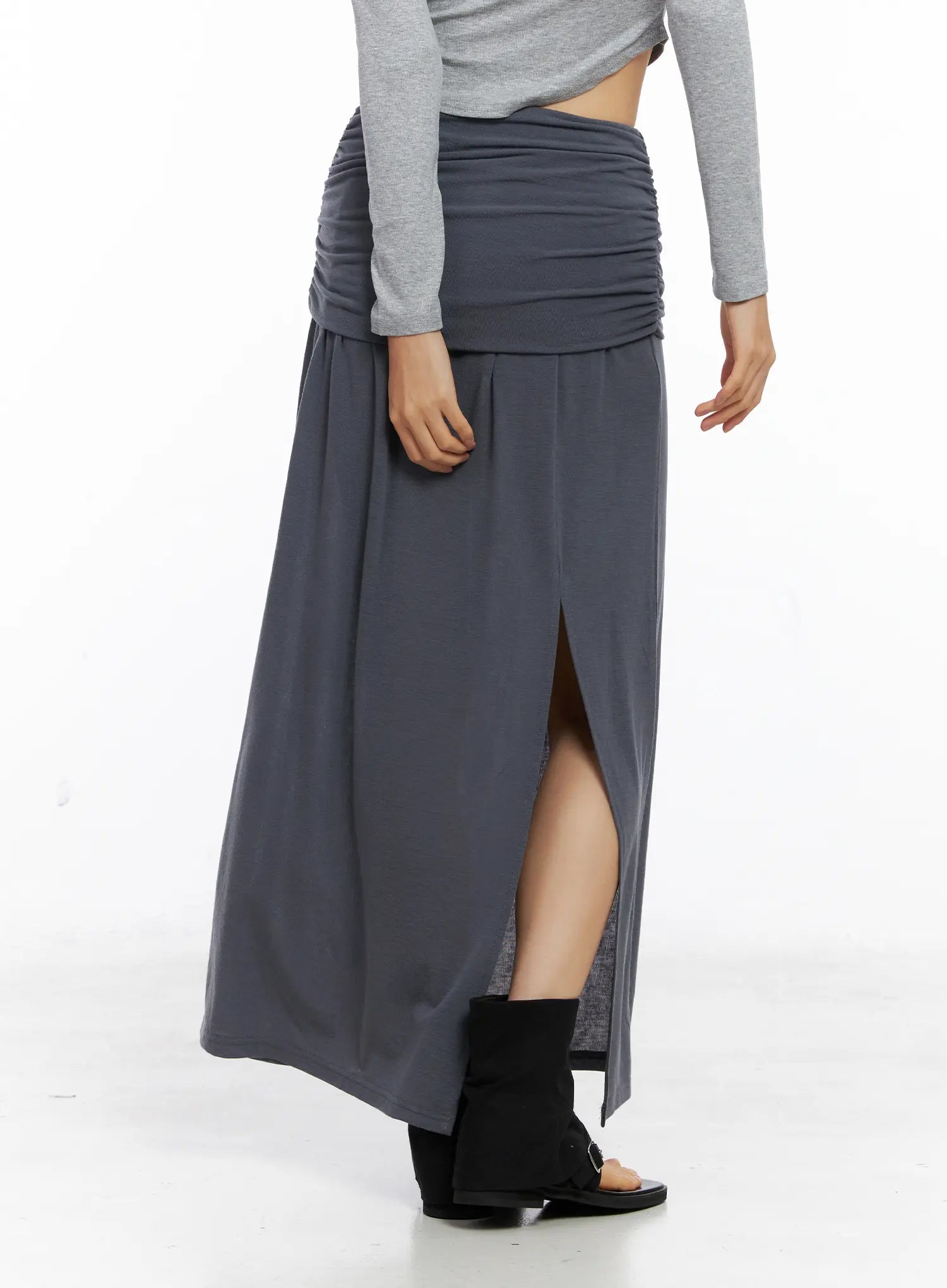 Shirred Waist Side-Cut Maxi Skirt CS509