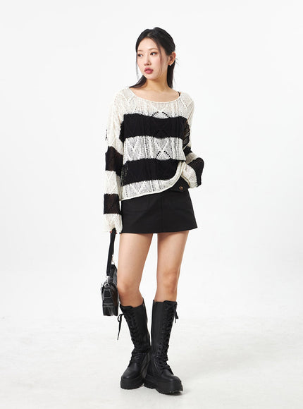 Boat Neck Stripe Sweater CA306