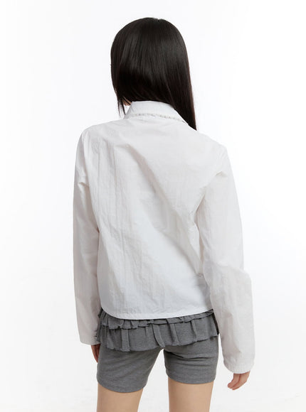 Ribbon Shirred Lace Collared Crop Jacket CA509