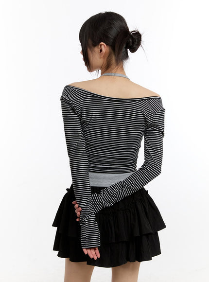 Stripe Long-Sleeve Crop Top with Tank Top CA508
