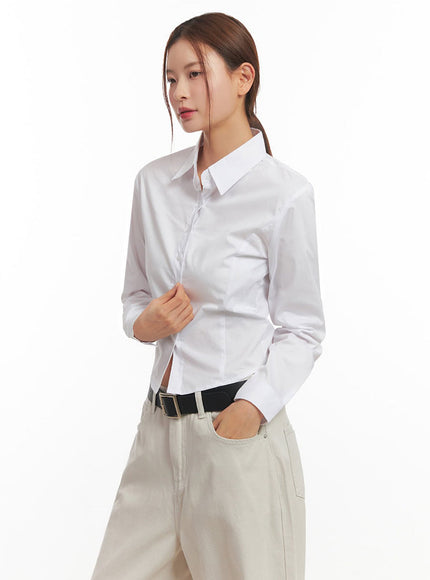 Slim-Fit Cropped Collared Button-Up Shirt IM513