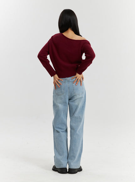 Mid-Waist Light Washed Button Wide Leg Jeans OD320