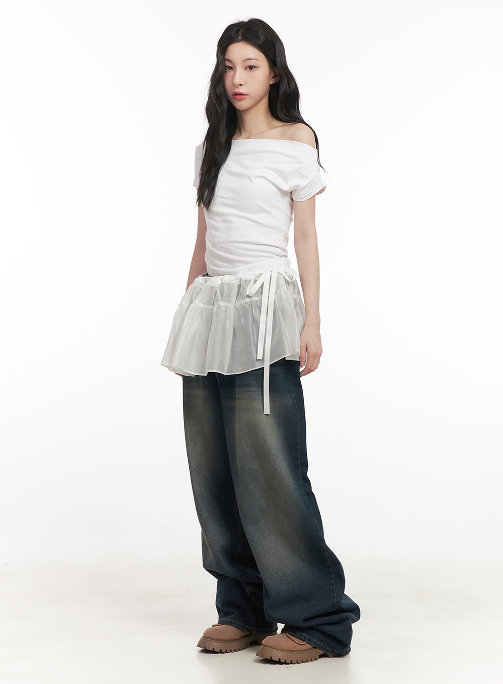 layered-shirring-sheer-mini-skirt-cf513