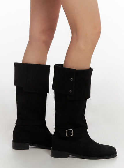 Buckle-Strap Faux Leather Long Boots ID431