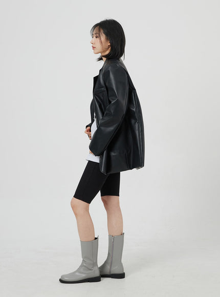 Faux Leather Oversized Jacket OM306