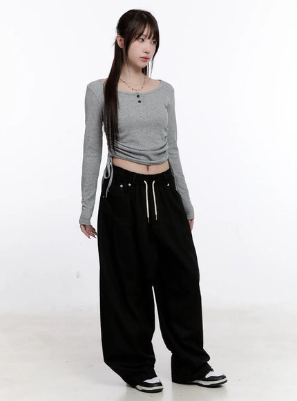 Loose Fit Pintuck Wide Cotton Pants CO501