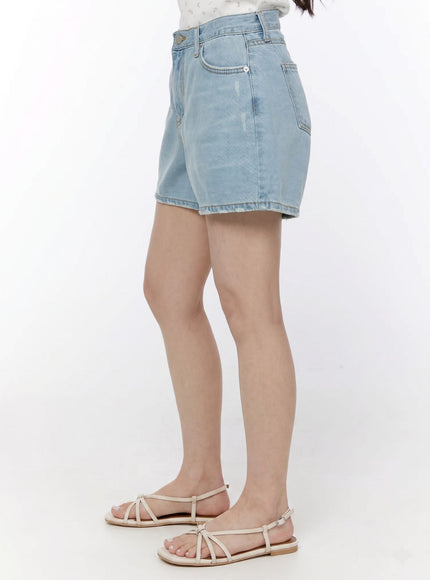 Washed Denim High-Waist Shorts IY507