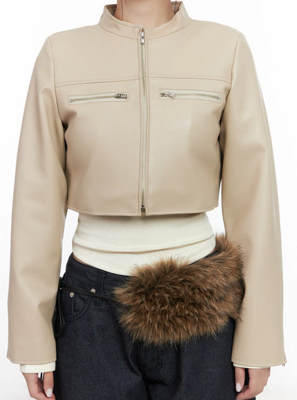 Cropped Faux Leather Jacket CN514