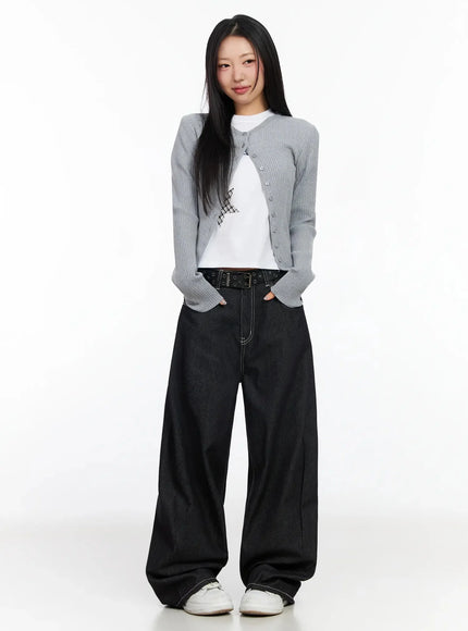 Ribbed Round Neck Cardigan CA513