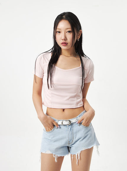 Heart Neck Cropped Tee CA320