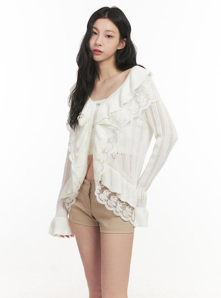 Frill Lace V-Neck Knit Cardigan CF513