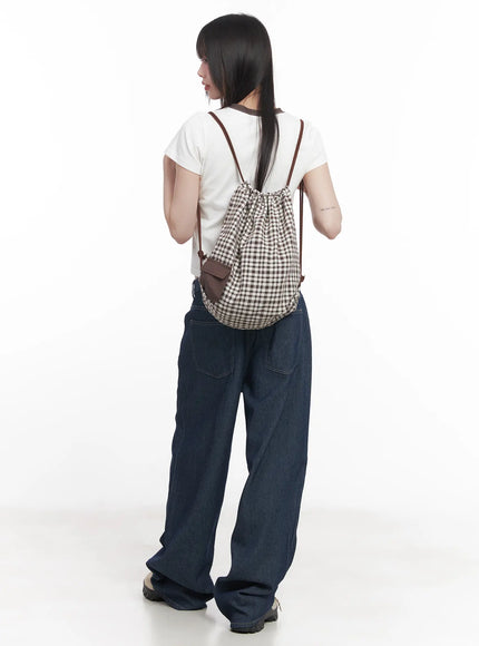 plaid-print-adjustable-drawstring-bag-cu518