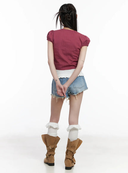 chic-puff-sleeve-ribbon-tie-blouse-cm525